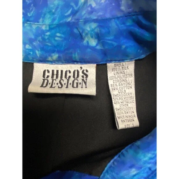 Chico’s Design Sz 1/Medium 100% Silk Mixed Media Embroidered Buttoned Jacket - Picture 4 of 4